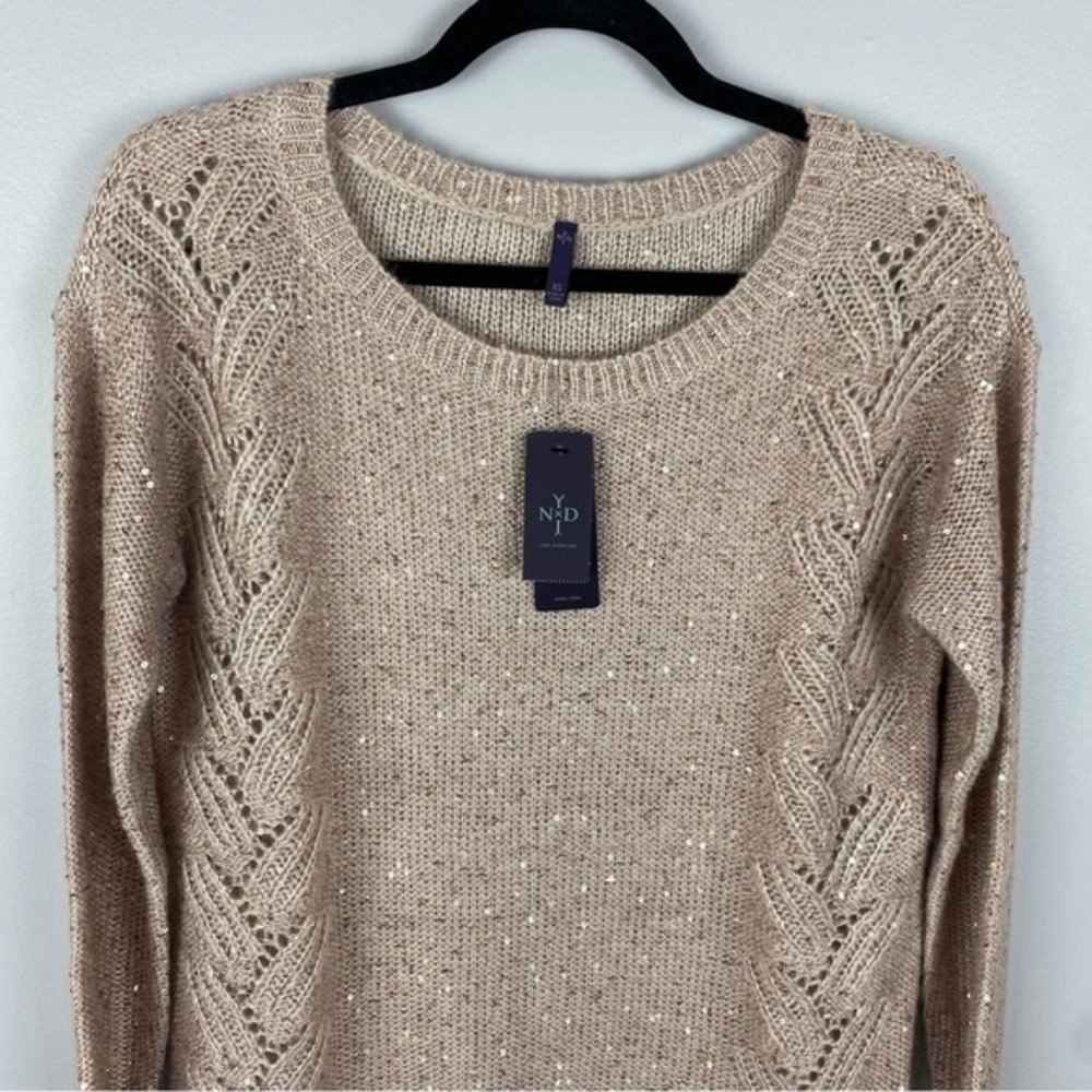 NYDJ Sequin Oversized Ntral Sweater XS Cream Pink Cameo - Picture 3 of 13
